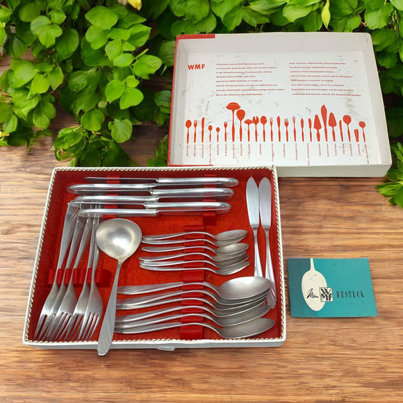 Vintage Lot 26 x WMF Wein Vienna Silverplate Flatware 90 45 MCM Original Box - Picture 1 of 9